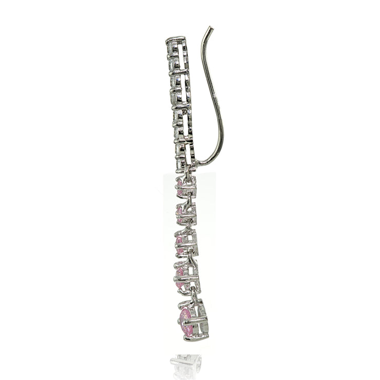 Sterling Silver Round Light Pink Cubic Zirconia Climber Crawler Dangle Earrings