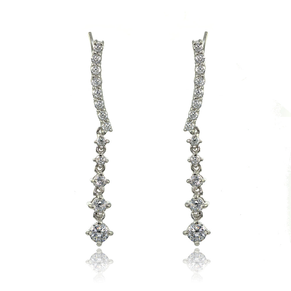 Sterling Silver Round Cubic Zirconia Climber Crawler Dangle Earrings