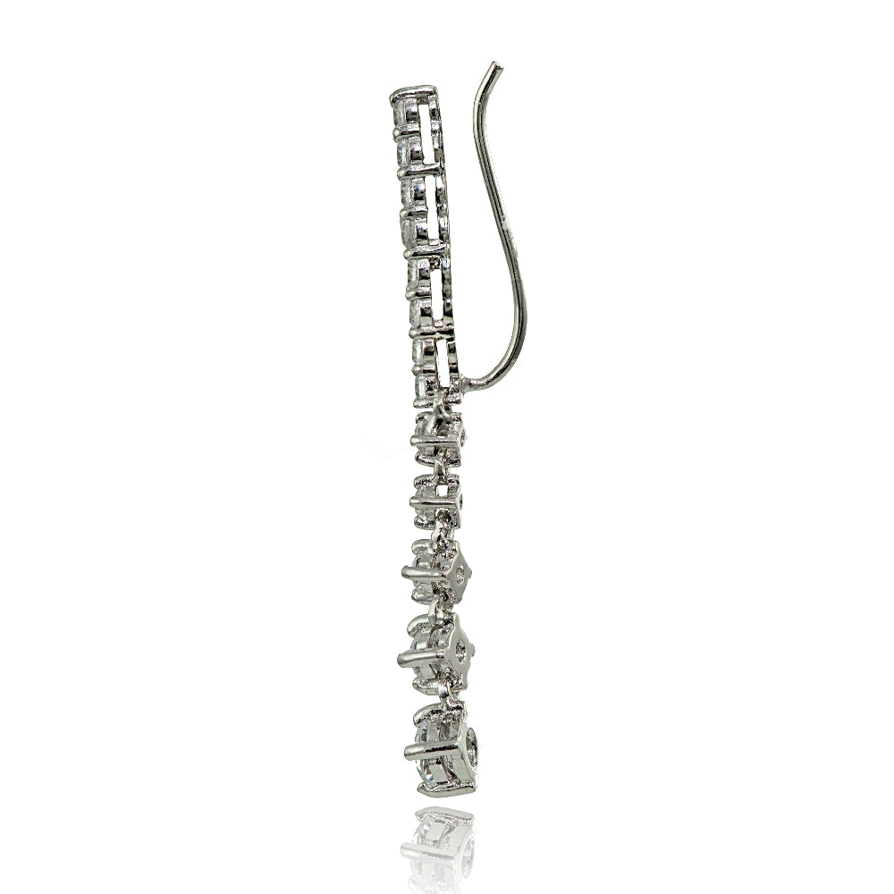 Sterling Silver Round Cubic Zirconia Climber Crawler Dangle Earrings-2