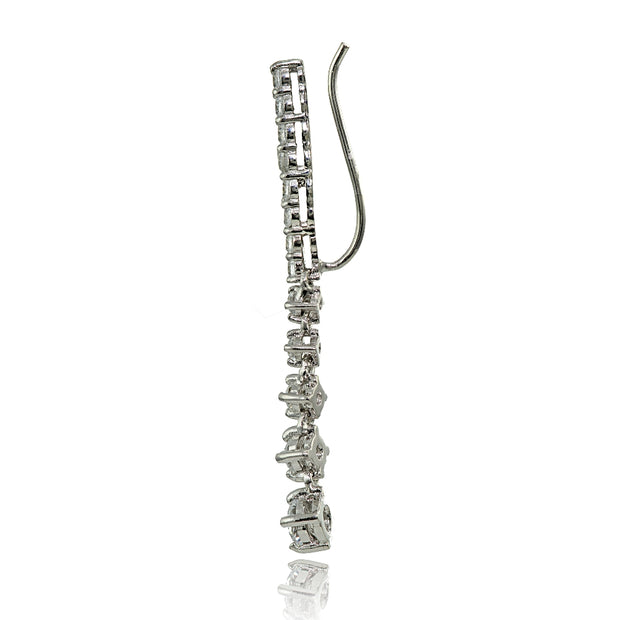 Sterling Silver Round Cubic Zirconia Climber Crawler Dangle Earrings