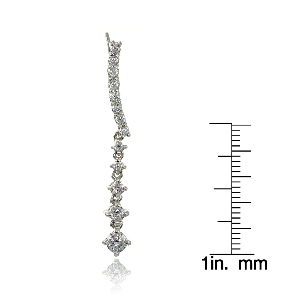 Sterling Silver Round Cubic Zirconia Climber Crawler Dangle Earrings-3