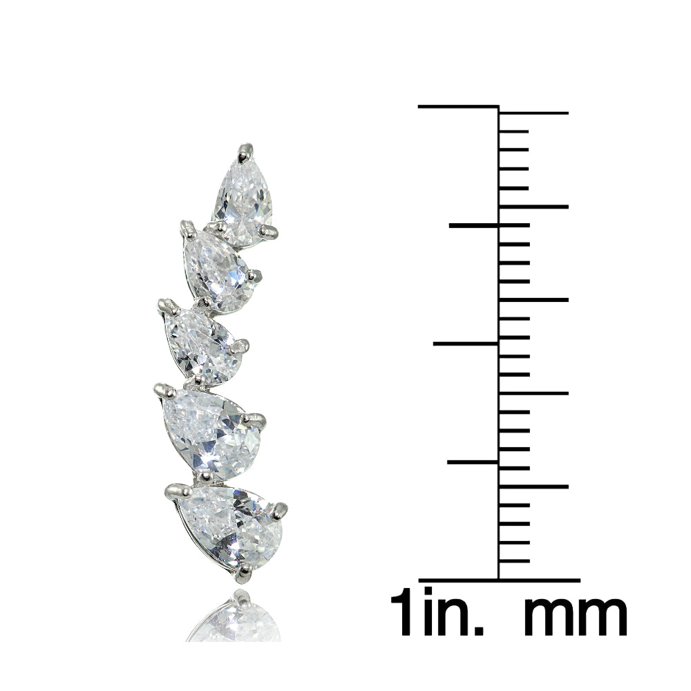 Sterling Silver Teardrop Cubic Zirconia Curved Climber Crawler Earrings-3
