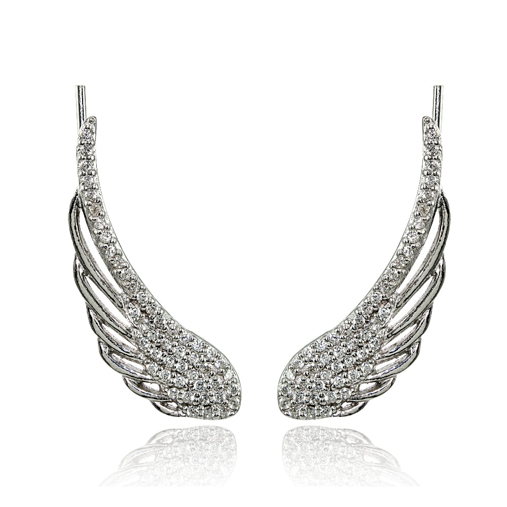 Sterling Silver Cubic Zirconia Angel Wings Climber Crawler Earrings