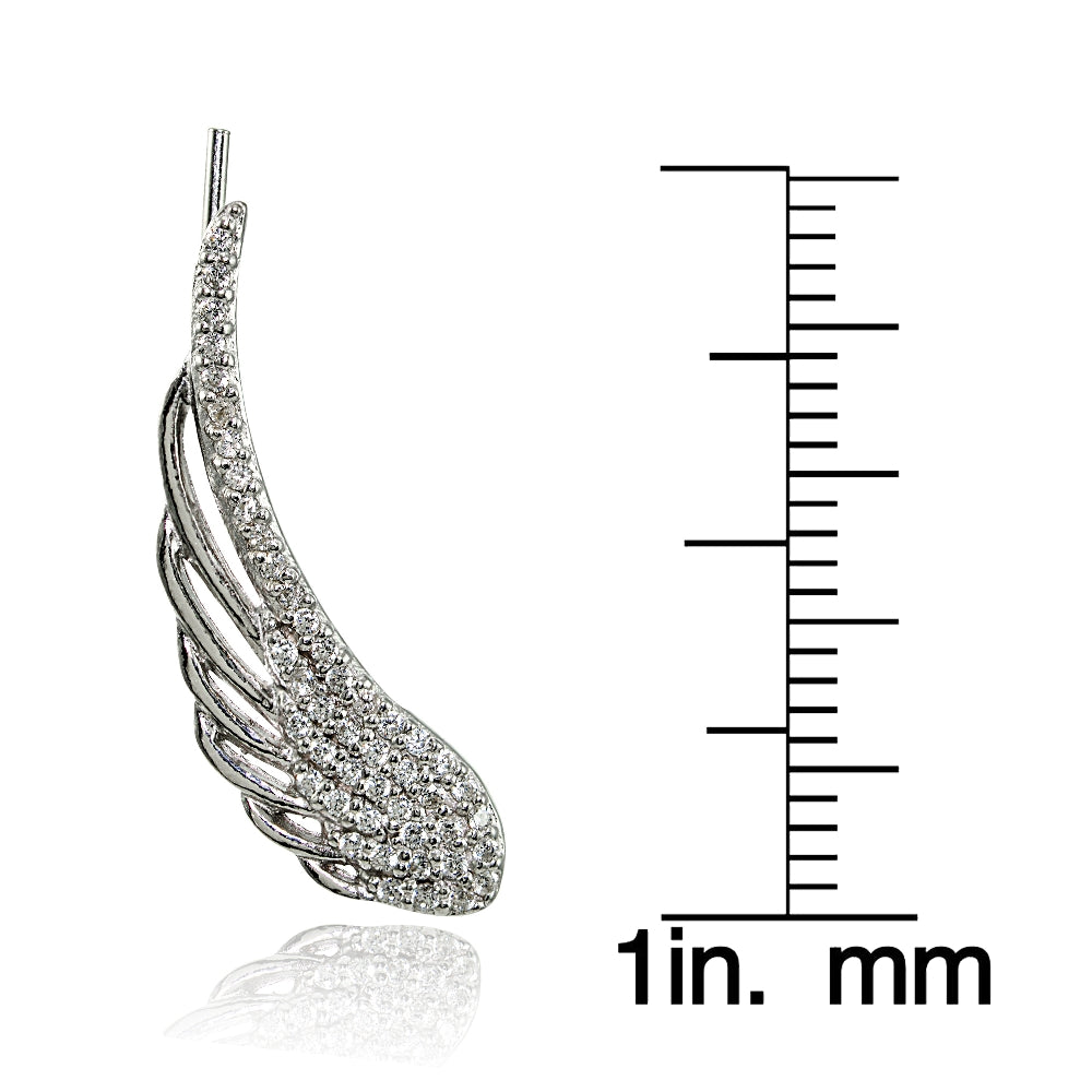 Sterling Silver Cubic Zirconia Angel Wings Climber Crawler Earrings-2