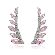 Sterling Silver Light Pink and Clear Cubic Zirconia Leaf Climber Crawler Earrings
