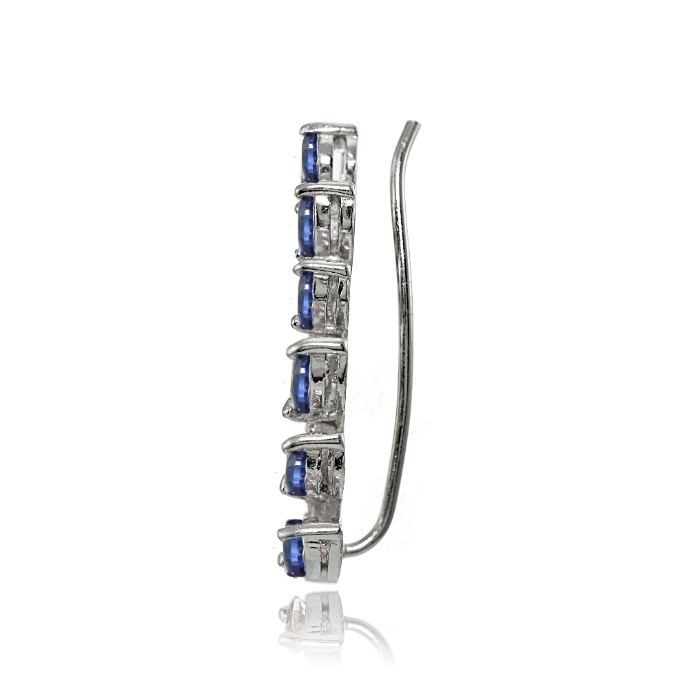 Sterling Silver Created Tanzanite and Cubic Zirconia Leaf Climber Crawler Earrings-2