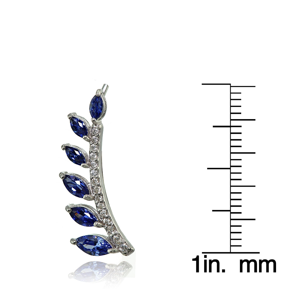 Sterling Silver Created Tanzanite and Cubic Zirconia Leaf Climber Crawler Earrings-3