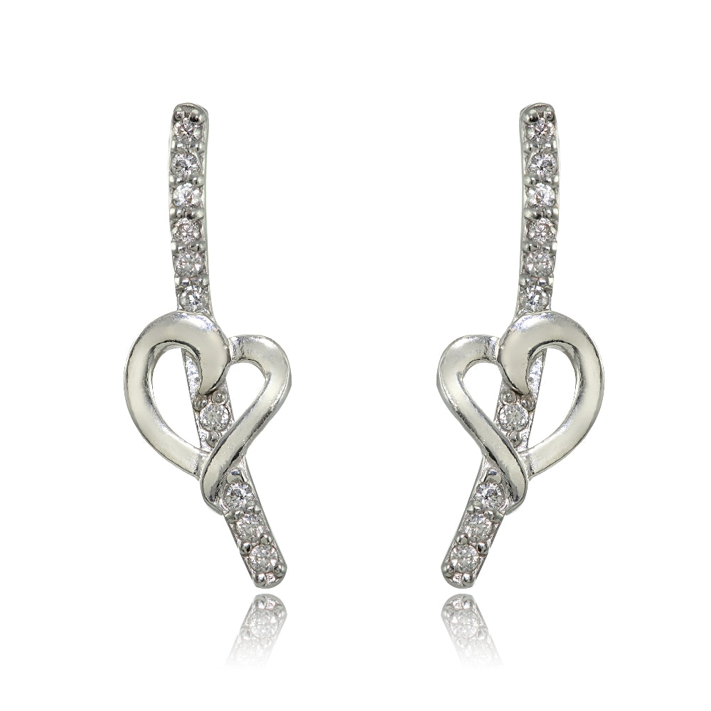 Sterling Silver Cubic Zirconia Open Heart Climber Crawler Earrings