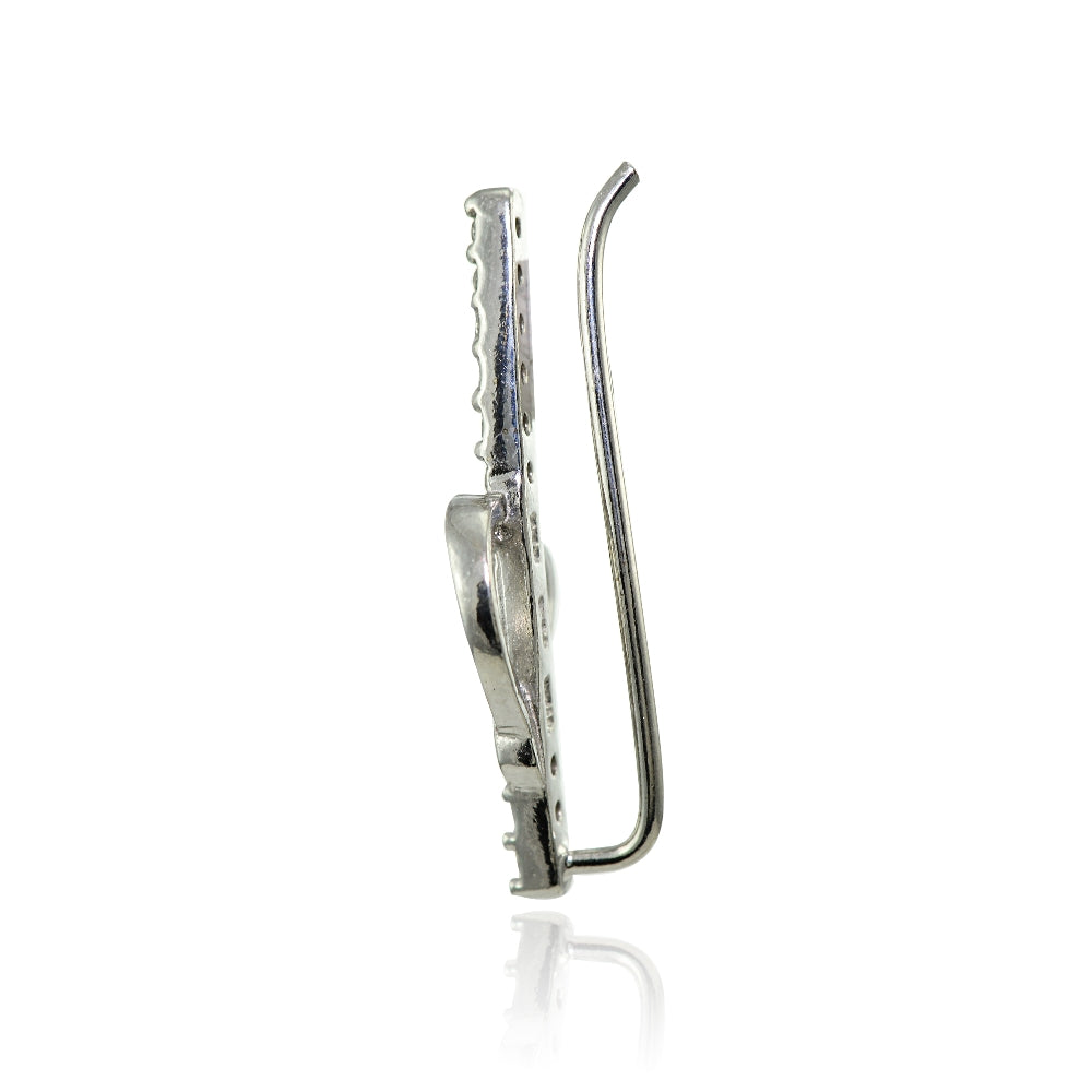 Sterling Silver Cubic Zirconia Open Heart Climber Crawler Earrings-2