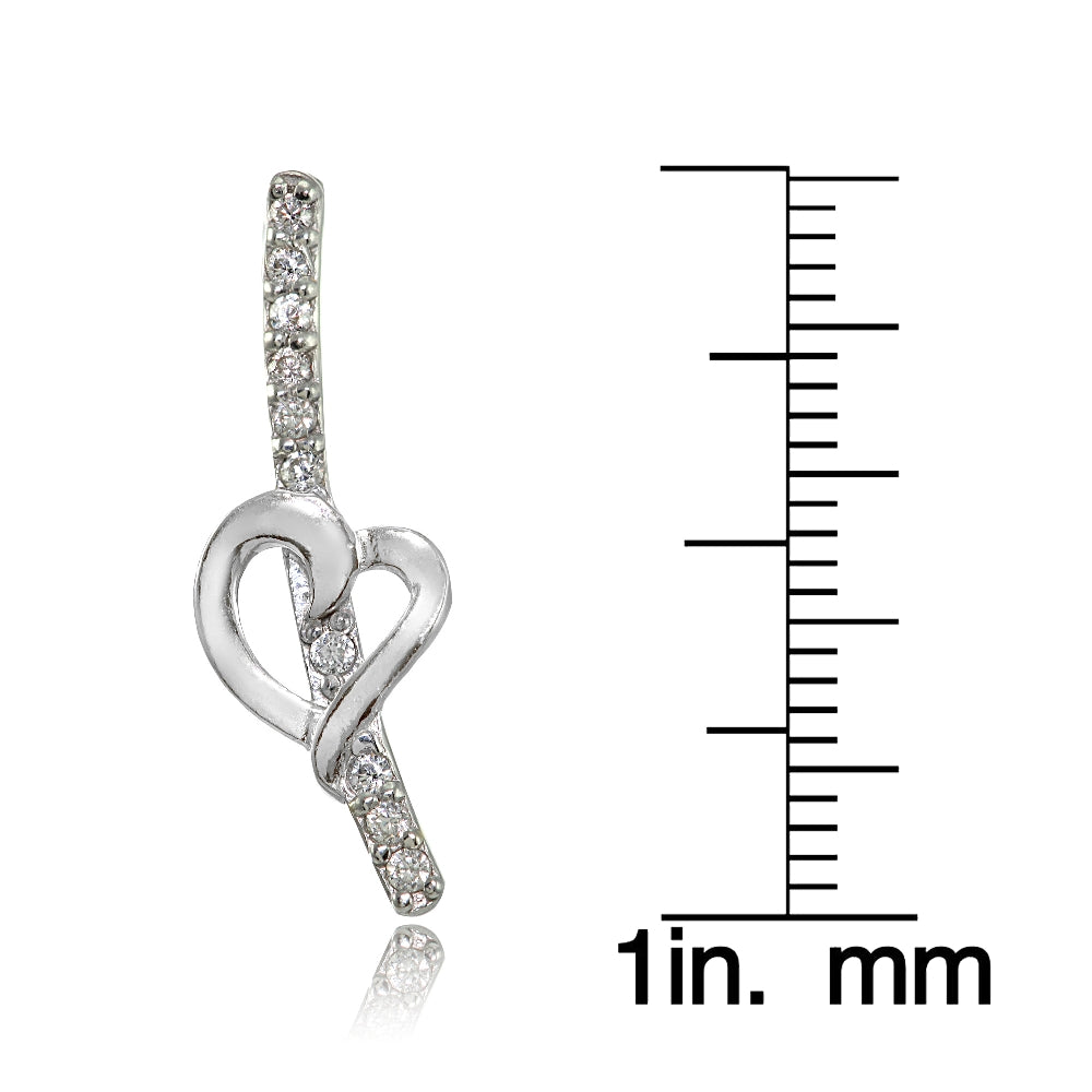 Sterling Silver Cubic Zirconia Open Heart Climber Crawler Earrings-3