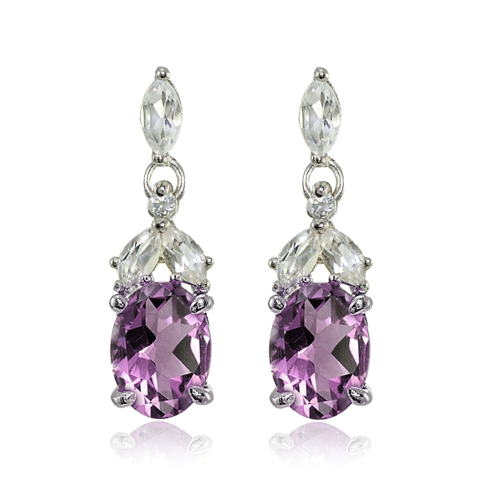 Sterling Silver Created Alexandrite and Cubic Zirconia Oval Dangle Earrings