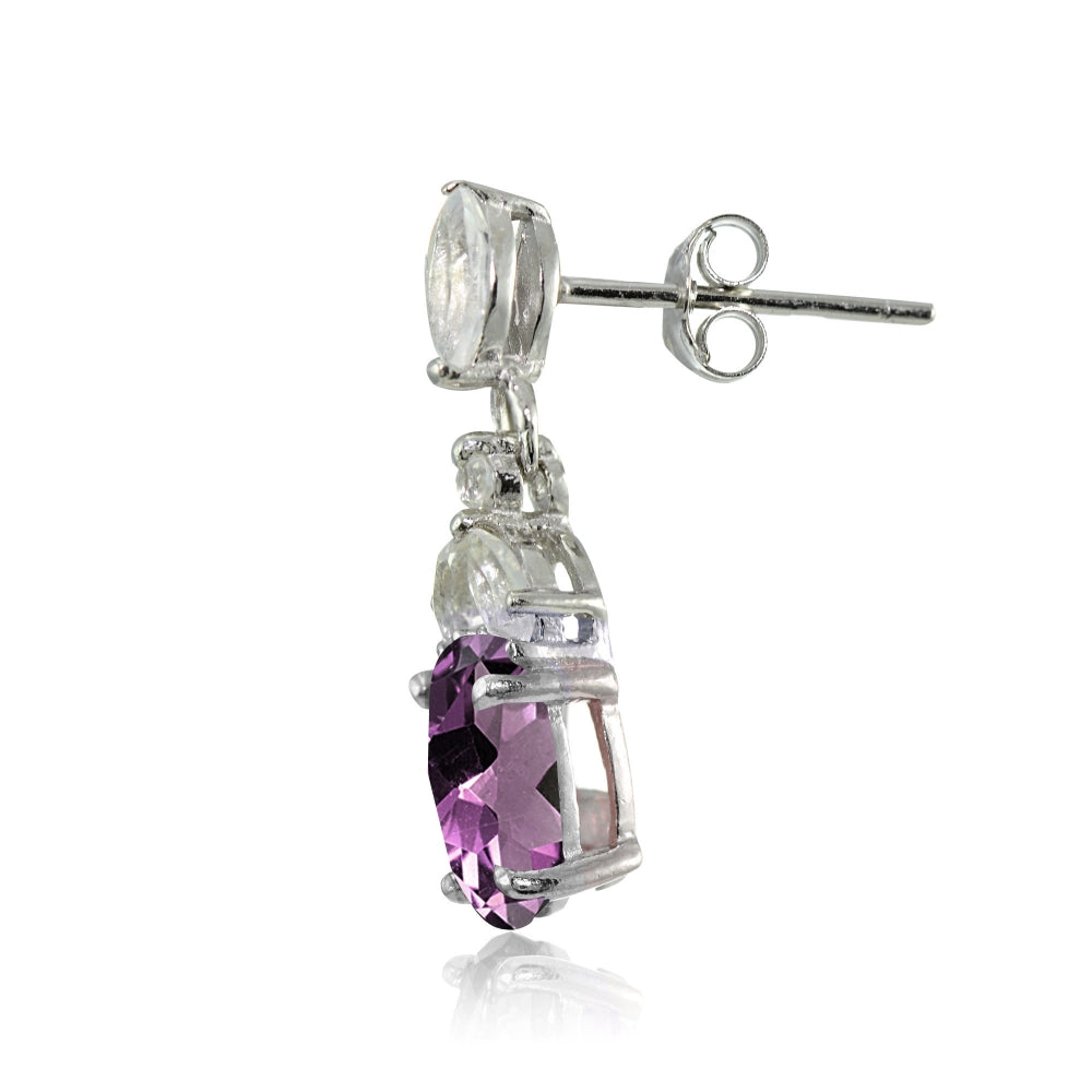Sterling Silver Created Alexandrite and Cubic Zirconia Oval Dangle Earrings-2