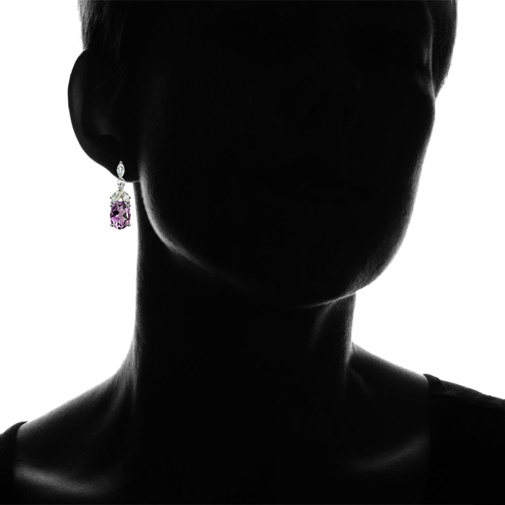 Sterling Silver Created Alexandrite and Cubic Zirconia Oval Dangle Earrings-4