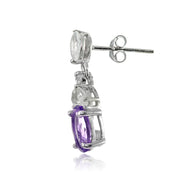 Sterling Silver Amethyst and White Topaz Oval Dangle Earrings