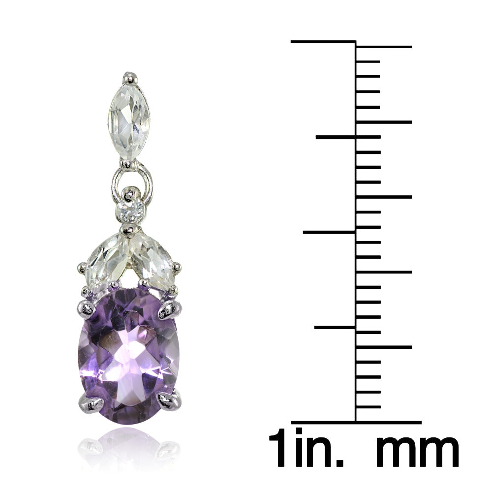 Sterling Silver Amethyst and White Topaz Oval Dangle Earrings-3
