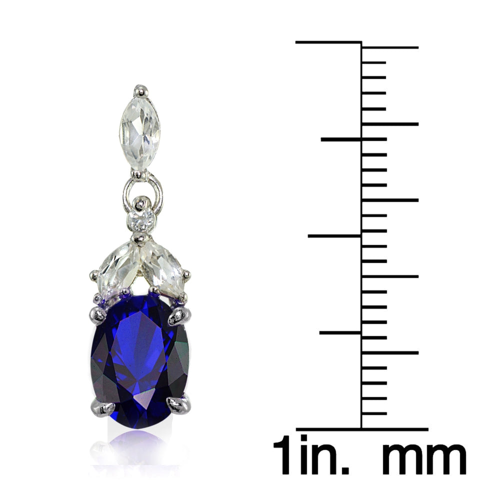 Sterling Silver Created Blue Sapphire and White Topaz Oval Dangle Earrings-3