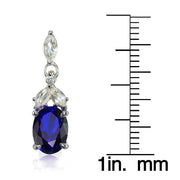 Sterling Silver Created Blue Sapphire and White Topaz Oval Dangle Earrings