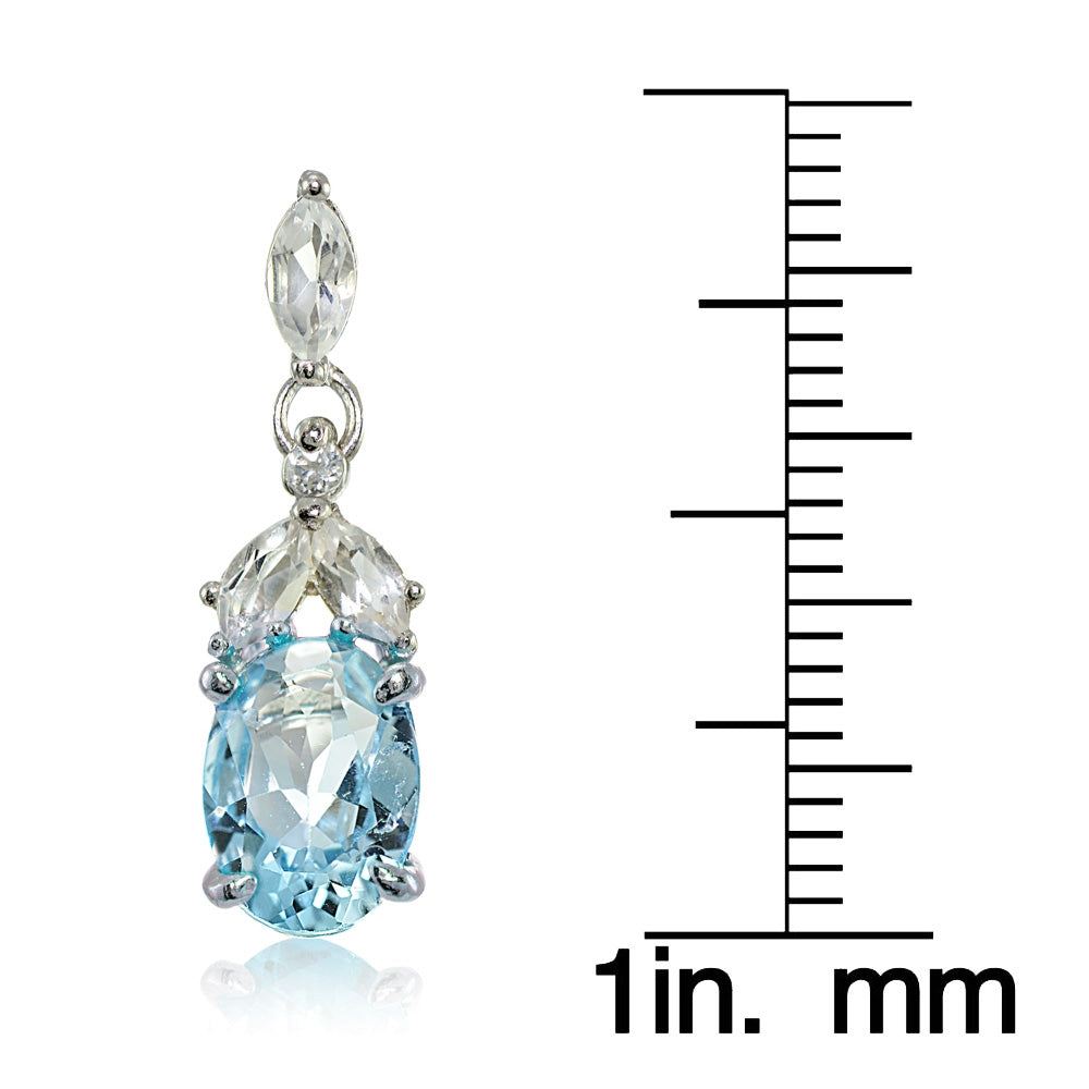 Sterling Silver Blue Topaz and White Topaz Oval Dangle Earrings-3
