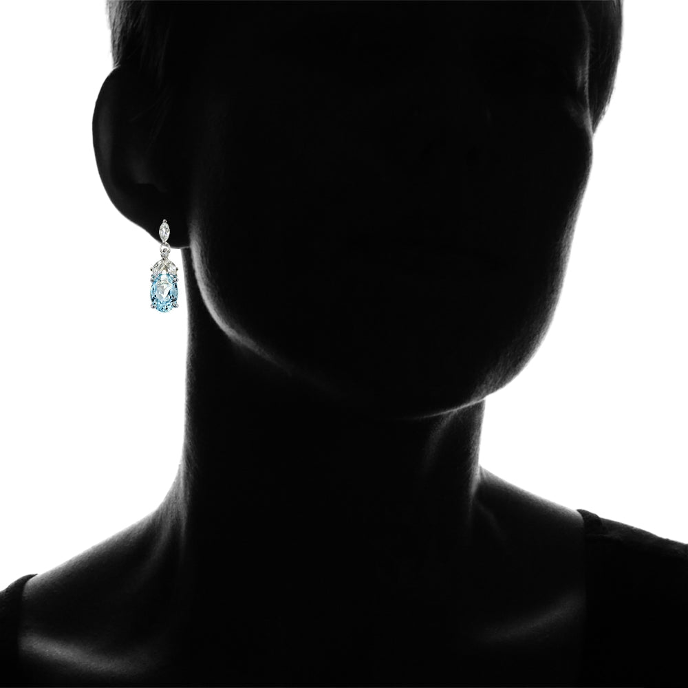 Sterling Silver Blue Topaz and White Topaz Oval Dangle Earrings-4