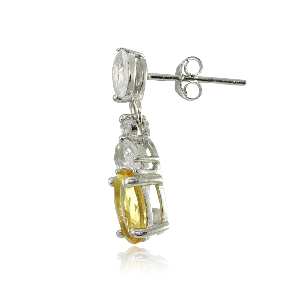 Sterling Silver Citrine and White Topaz Oval Dangle Earrings-2