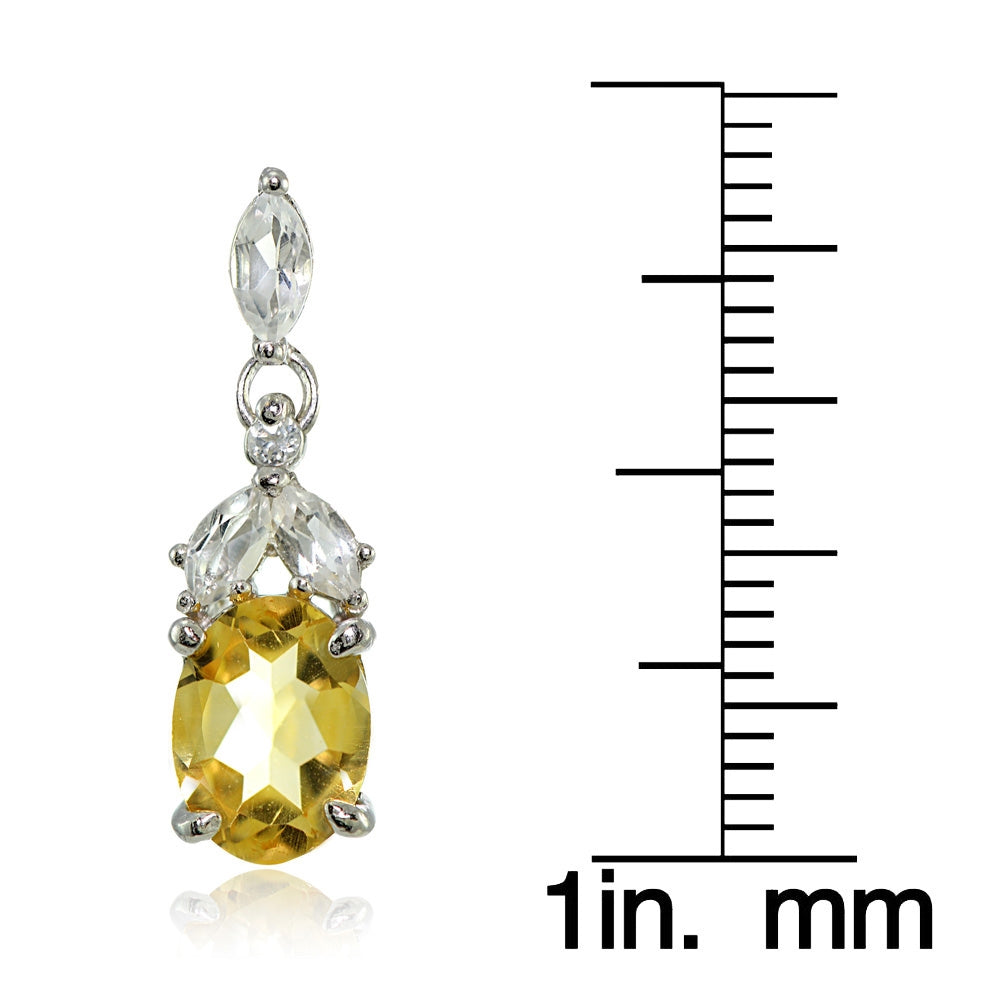 Sterling Silver Citrine and White Topaz Oval Dangle Earrings-3