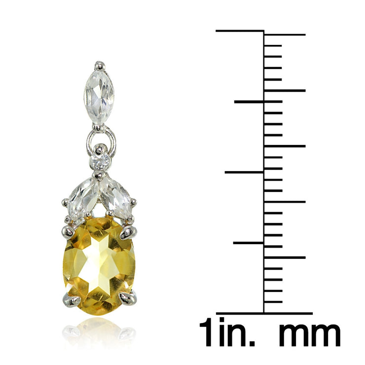 Sterling Silver Citrine and White Topaz Oval Dangle Earrings