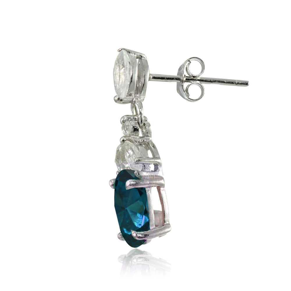 Sterling Silver London Blue Topaz and White Topaz Oval Dangle Earrings-2