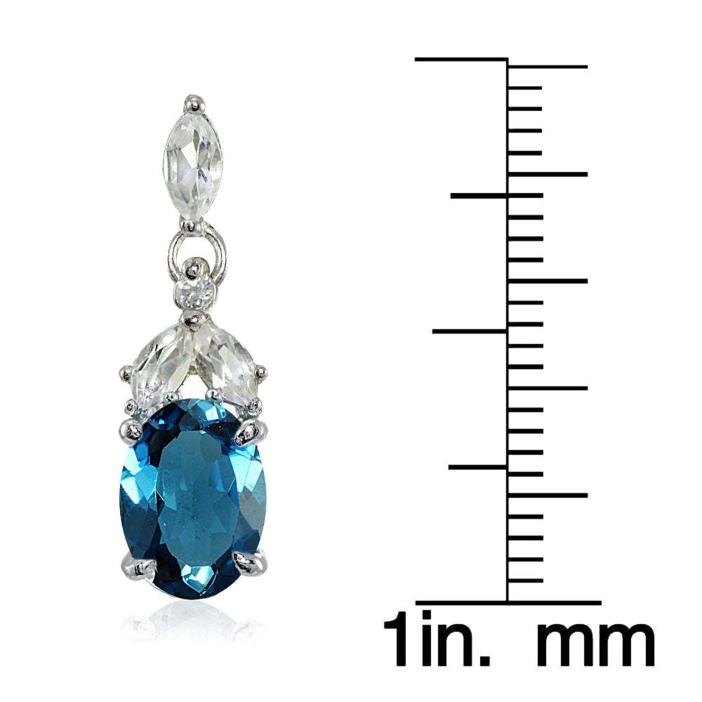 Sterling Silver London Blue Topaz and White Topaz Oval Dangle Earrings-3