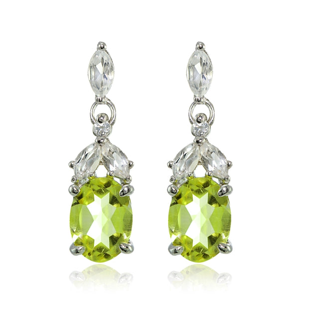 Sterling Silver Peridot and White Topaz Oval Dangle Earrings