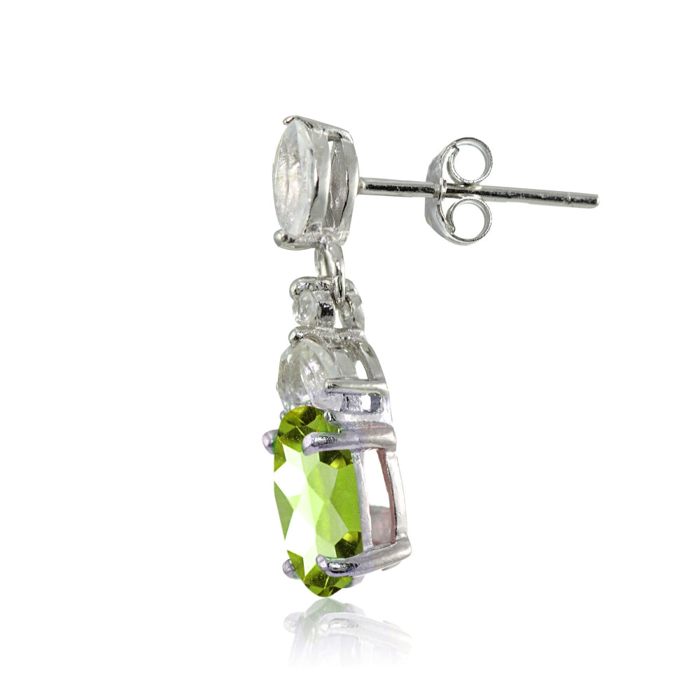 Sterling Silver Peridot and White Topaz Oval Dangle Earrings-2