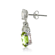 Sterling Silver Peridot and White Topaz Oval Dangle Earrings
