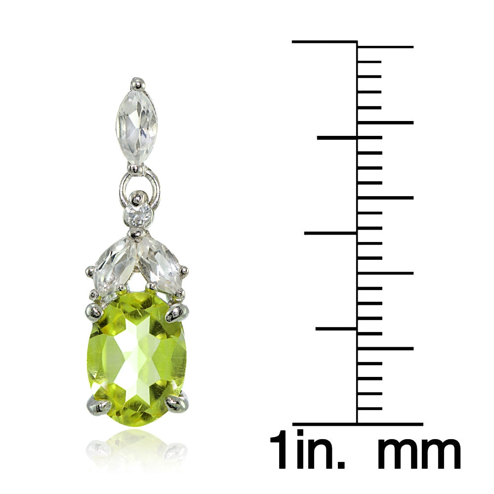 Sterling Silver Peridot and White Topaz Oval Dangle Earrings-3