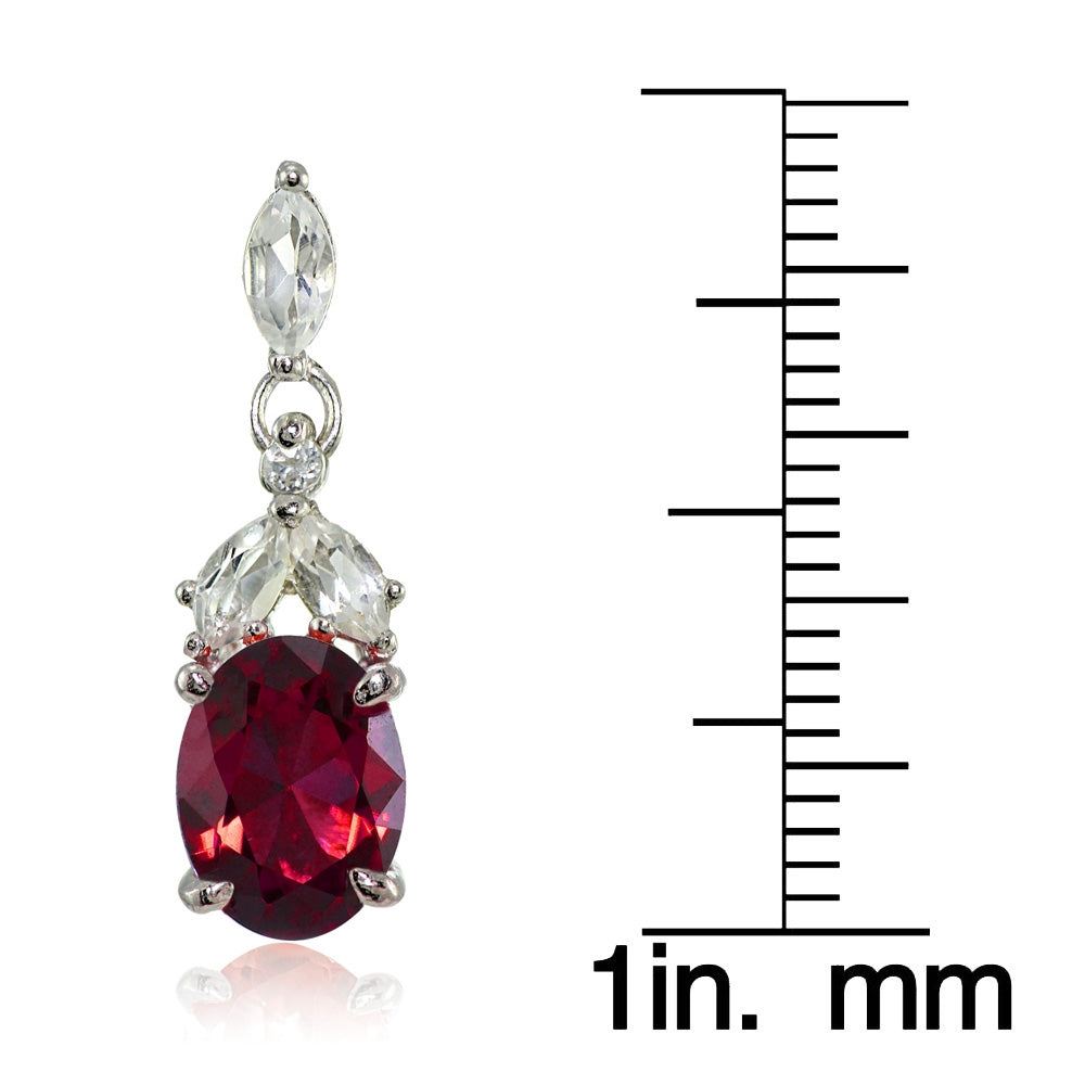 Sterling Silver Created Ruby and White Topaz Oval Dangle Earrings-3