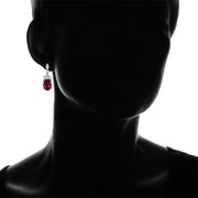 Sterling Silver Created Ruby and White Topaz Oval Dangle Earrings