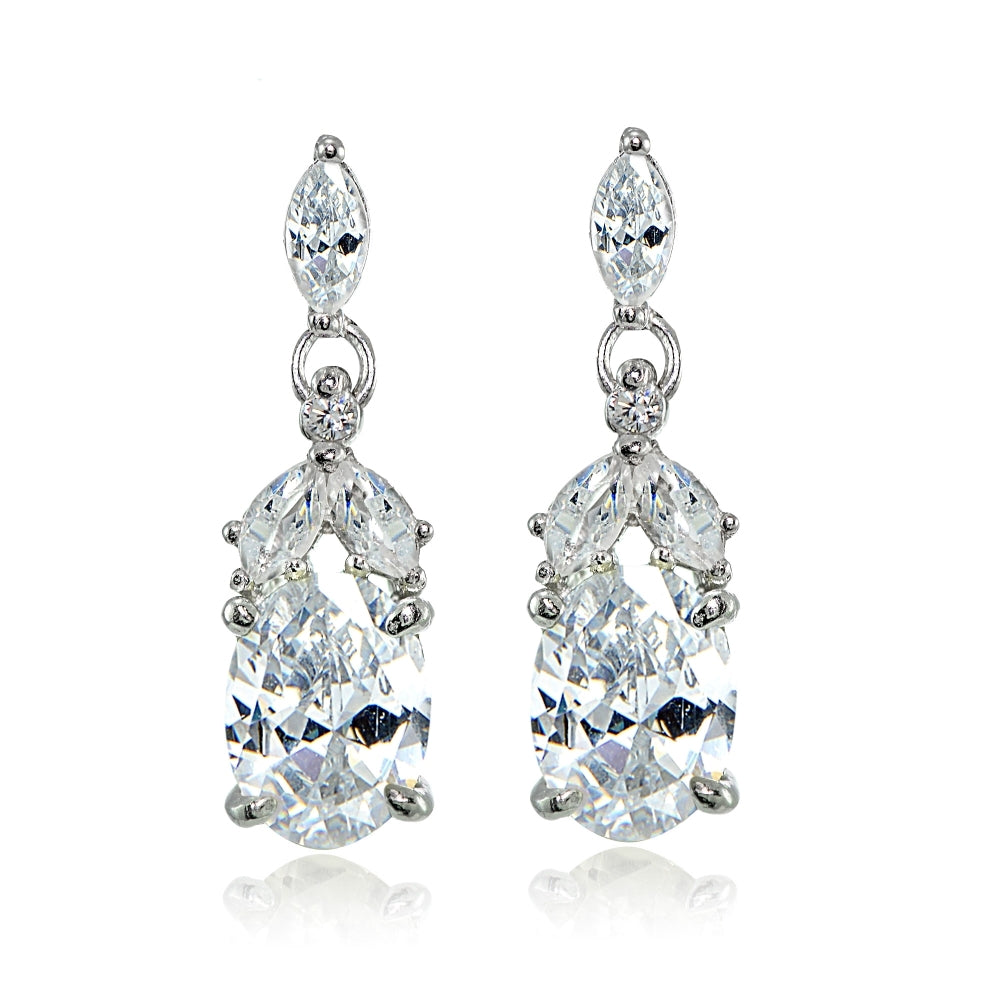 Sterling Silver Cubic Zirconia Oval Dangle Earrings