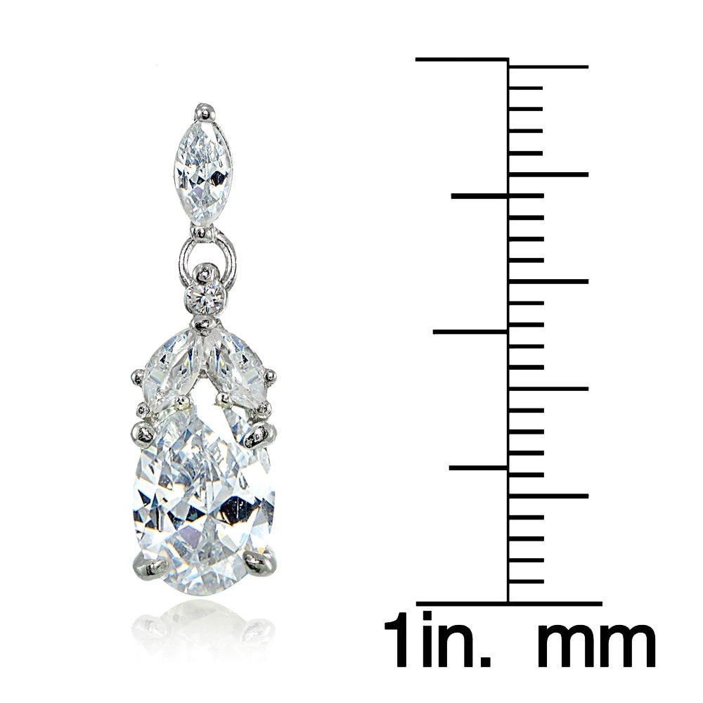 Sterling Silver Cubic Zirconia Oval Dangle Earrings-3