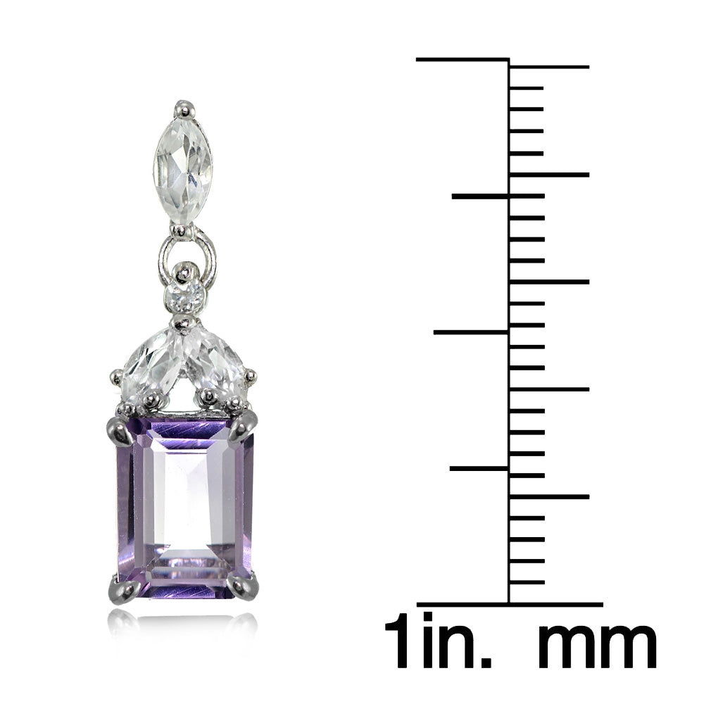 Sterling Silver Amethyst and White Topaz Emerald-Cut Dangle Earrings-3