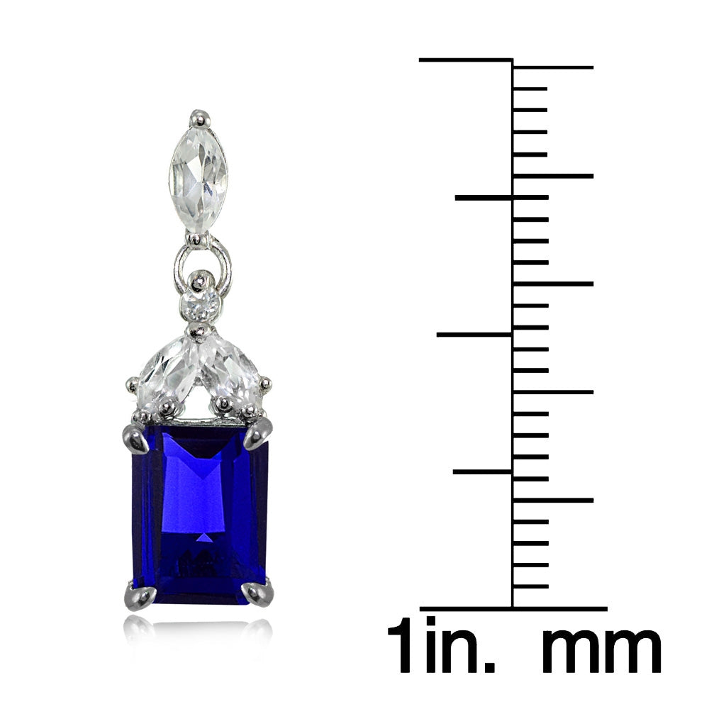 Sterling Silver Created Blue Sapphire and White Topaz Emerald-Cut Dangle Earrings-3