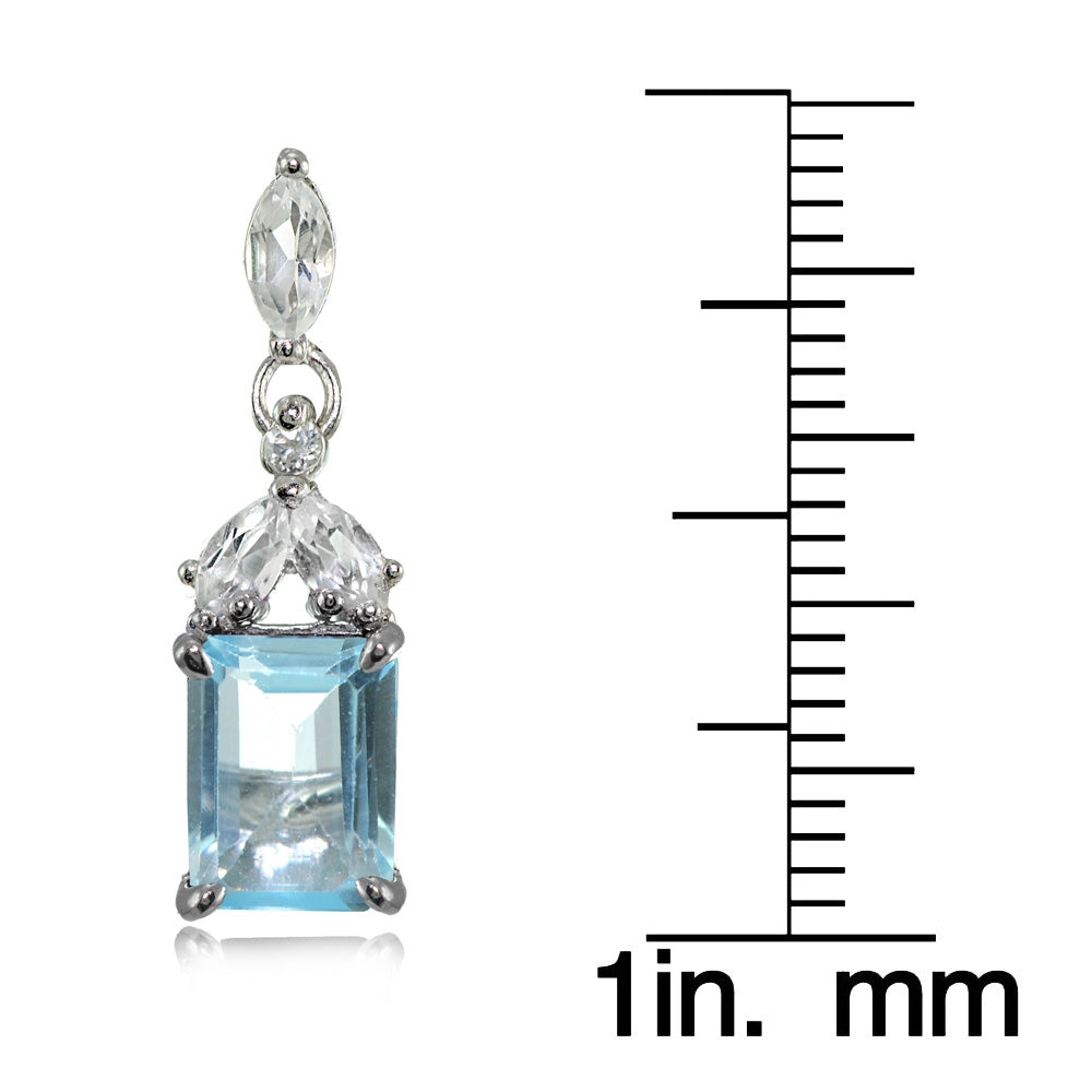 Sterling Silver Blue Topaz and White Topaz Emerald- Cut Dangle Earrings-3