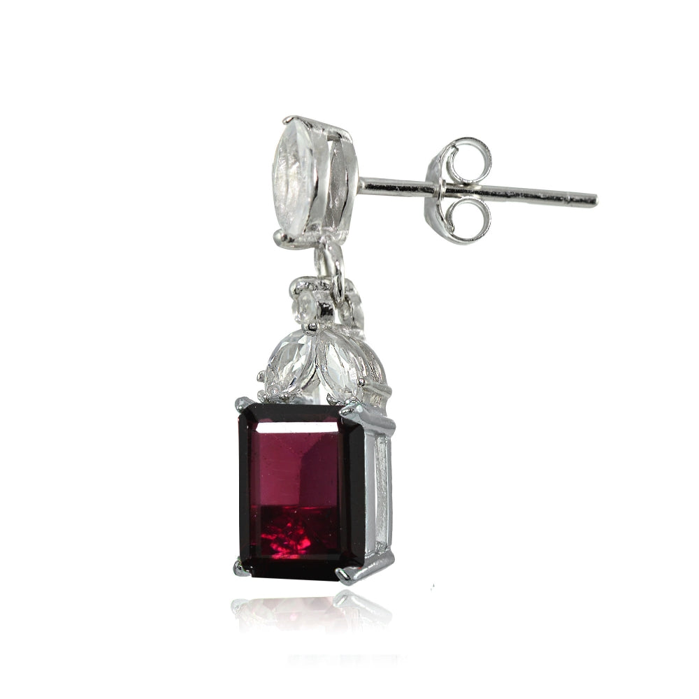 Sterling Silver Garnet and White Topaz Emerald-Cut Dangle Earrings-2