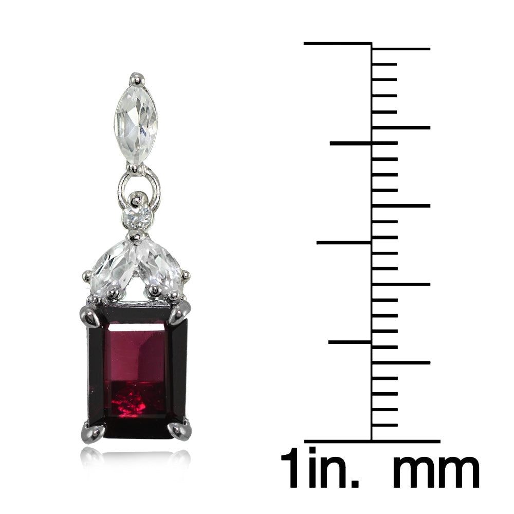 Sterling Silver Garnet and White Topaz Emerald-Cut Dangle Earrings-3
