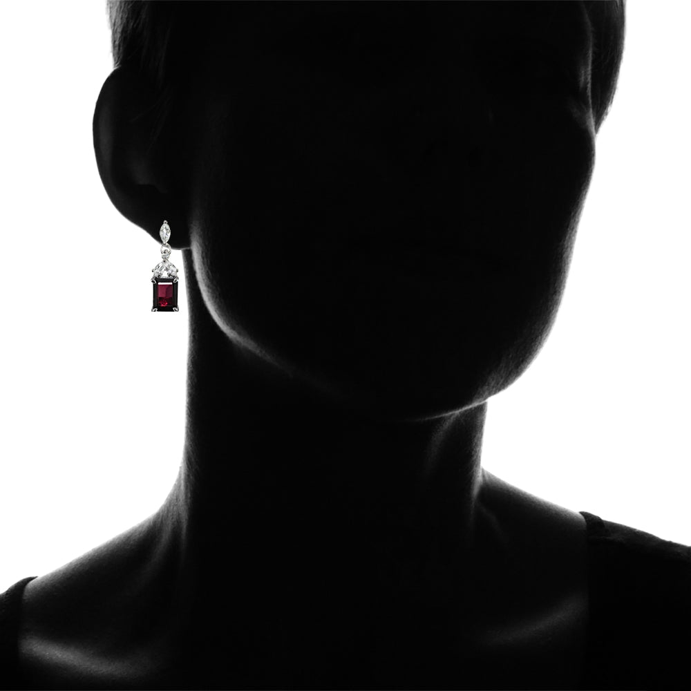 Sterling Silver Garnet and White Topaz Emerald-Cut Dangle Earrings-4