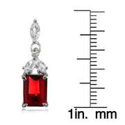 Sterling Silver Created Ruby and White Topaz Emerald-Cut Dangle Earrings