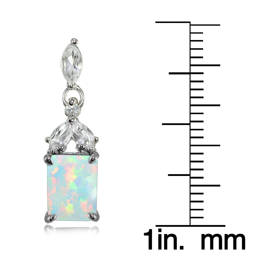 Sterling Silver Created White Opal and White Topaz Emerald-Cut Dangle Earrings-3