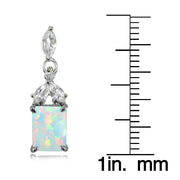 Sterling Silver Created White Opal and White Topaz Emerald-Cut Dangle Earrings