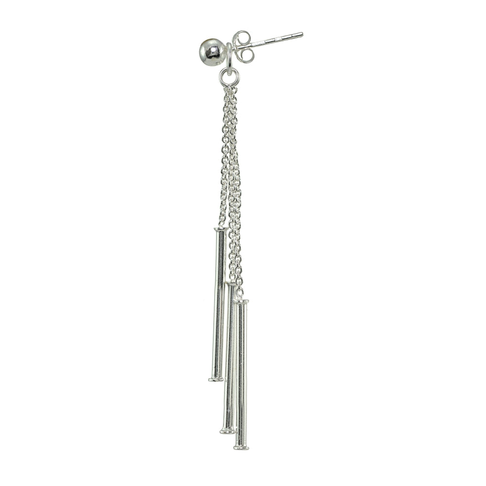 Sterling Silver Bead and Multi-Strand Chain & Bar Drop Dangle Earrings-3