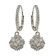 Sterling Silver Baguette and Round-Cut Cubic Zirconia Cluster Round Leverback Dangle Earrings