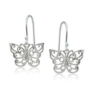 Sterling Silver High Polished Filigree Butterfly Dangle Earrings