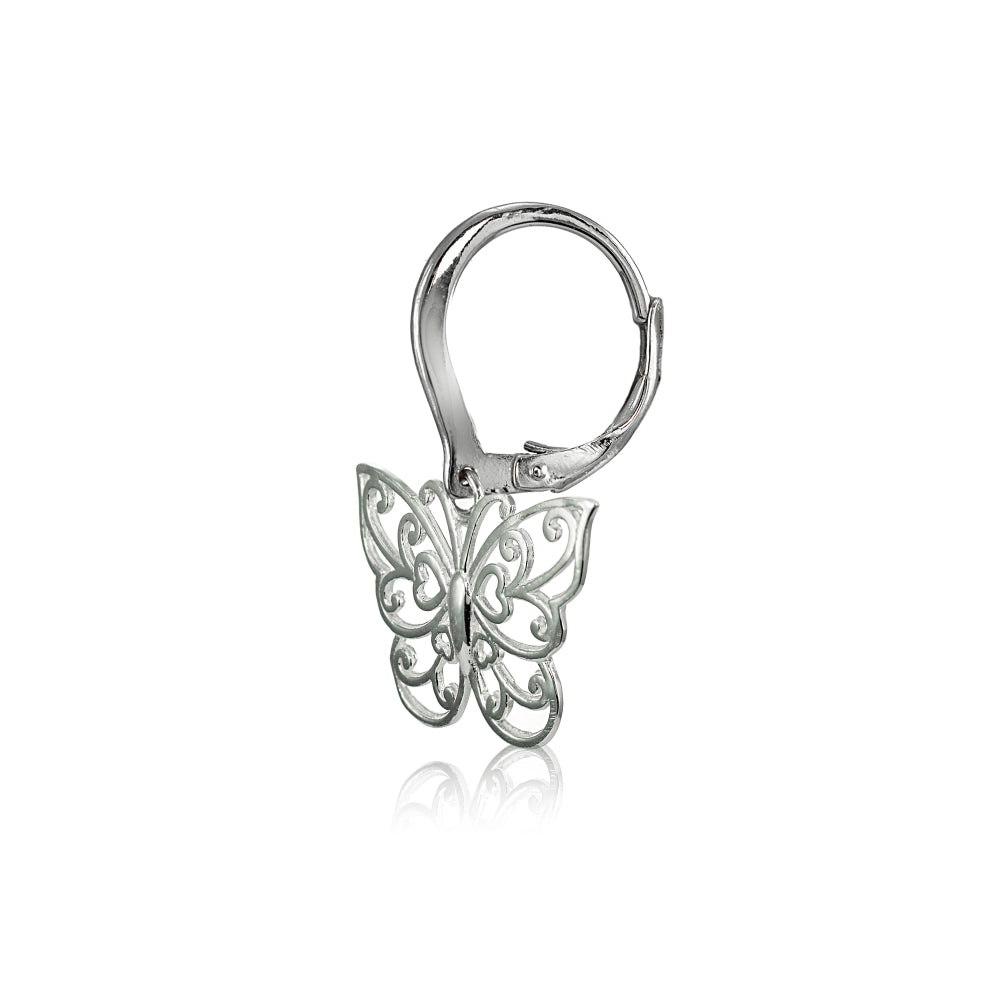 Sterling Silver High Polished Filigree Butterfly Leverback Earrings-3