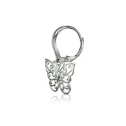Sterling Silver High Polished Filigree Butterfly Leverback Earrings